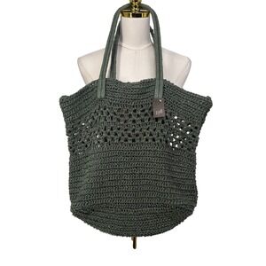 J. Jill Crochet Woven Tote Bag New Sage Open Knit‎ Shoulder Bag Market Beach